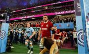 5 July 2025; British & Irish Lions captain Tadhg Beirne leads his side onto the pitch before the tour match between NSW Waratahs and the British & Irish Lions at the Allianz Stadium in Sydney, Australia. Photo by Steve Christo/Sportsfile