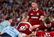 5 July 2025; Ben Earl of British & Irish Lions celebrates his side winning a turnover during the tour match between NSW Waratahs and the British & Irish Lions at the Allianz Stadium in Sydney, Australia. Photo by Steve Christo/Sportsfile