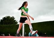 5 July 2025; Aoife O'Sullivan of Liscarroll AC, Cork, after winning the U23 women high jump with a championship record of 1.81m during the 123.ie National U20 & U23 Championships at Tullamore Harriers Athletics Club in Tullamore, Offaly. Photo by Sam Barnes/Sportsfile