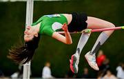 5 July 2025; Aoife O'Sullivan of Liscarroll AC, Cork, on her way to winning the U23 women high jump with a championship record of 1.81m during the 123.ie National U20 & U23 Championships at Tullamore Harriers Athletics Club in Tullamore, Offaly. Photo by Sam Barnes/Sportsfile