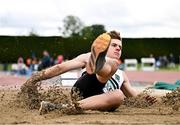 5 July 2025; Alex Jaworski of Midleton AC, Cork, competes in the U20 mens long jump during the 123.ie National U20 & U23 Championships at Tullamore Harriers Athletics Club in Tullamore, Offaly. Photo by Sam Barnes/Sportsfile