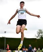 5 July 2025; Conor Hughes of Midleton AC, Cork, competes in the U20 mens long jump during the 123.ie National U20 & U23 Championships at Tullamore Harriers Athletics Club in Tullamore, Offaly. Photo by Sam Barnes/Sportsfile
