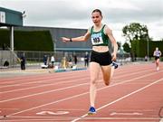 5 July 2025; Alexandra Joyce of Tuam AC, Galway, crosses the line to win U23 women 3000m steeplechase during the 123.ie National U20 & U23 Championships at Tullamore Harriers Athletics Club in Tullamore, Offaly. Photo by Sam Barnes/Sportsfile