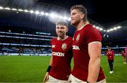 5 July 2025; British & Irish Lions players Hugo Keenan, left, and Joe McCarthy after the tour match between NSW Waratahs and the British & Irish Lions at the Allianz Stadium in Sydney, Australia. Photo by Steve Christo/Sportsfile