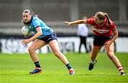 5 July 2025; Niamh Hetherton of Dublin in action against Aoife Healy of Cork during the TG4 All-Ireland Ladies Football Senior Championship quarter-final match between Dublin and Cork at Parnell Park in Dublin. Photo by Seb Daly/Sportsfile