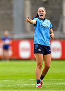 5 July 2025; Sinéad Goldrick of Dublin reacts during the TG4 All-Ireland Ladies Football Senior Championship quarter-final match between Dublin and Cork at Parnell Park in Dublin. Photo by Seb Daly/Sportsfile