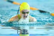 5 July 2025; Evie Fields from Co Kerry competes in the under-14 50m Breastroke during day one of the Cairn Community Games National Swimming, Quiz, Chess, Draughts and Gymnastics Finals 2025 at The Watershed in Kilkenny. Photo by Matt Browne/Sportsfile