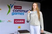 5 July 2025; Helen Griffiths from Sligo who won Gold in the under-16 50m Butterfly during day one of the Cairn Community Games National Swimming, Quiz, Chess, Draughts and Gymnastics Finals 2025 at The Watershed in Kilkenny. Photo by Matt Browne/Sportsfile