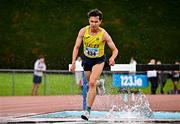 5 July 2025; Jonas Stafford of UCD AC, Dublin, on his way to winning the U23 men 3000m steeplechase during the 123.ie National U20 & U23 Championships at Tullamore Harriers Athletics Club in Tullamore, Offaly. Photo by Sam Barnes/Sportsfile