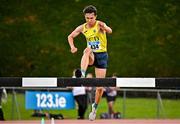 5 July 2025; Jonas Stafford of UCD AC, Dublin, on his way to winning the U23 men 3000m steeplechase during the 123.ie National U20 & U23 Championships at Tullamore Harriers Athletics Club in Tullamore, Offaly. Photo by Sam Barnes/Sportsfile