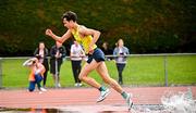 5 July 2025; Jonas Stafford of UCD AC, Dublin, on his way to winning the U23 men 3000m steeplechase during the 123.ie National U20 & U23 Championships at Tullamore Harriers Athletics Club in Tullamore, Offaly. Photo by Sam Barnes/Sportsfile