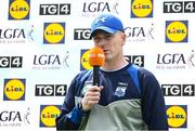 5 July 2025; Waterford manager Tomás Mac a t'Saoir is interviewed before the TG4 All-Ireland Ladies Football Senior Championship quarter-final match between Galway and Waterford at Tuam Stadium in Galway. Photo by Piaras Ó Mídheach/Sportsfile
