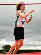 5 July 2025; Conor Penney of Craughwell AC, Galway, celebrates a clearance on his way to winning the U20 men High Jump during the 123.ie National U20 & U23 Championships at Tullamore Harriers Athletics Club in Tullamore, Offaly. Photo by Sam Barnes/Sportsfile