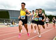 5 July 2025; Matthew Fitzpatrick of Dunleer AC, Louth, on his way to finishing second in the U20 men 1500m during the 123.ie National U20 & U23 Championships at Tullamore Harriers Athletics Club in Tullamore, Offaly. Photo by Sam Barnes/Sportsfile