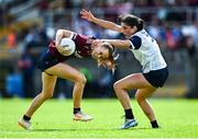 5 July 2025; Olivia Divilly of Galway in action against Hannah Power of Waterford during the TG4 All-Ireland Ladies Football Senior Championship quarter-final match between Galway and Waterford at Tuam Stadium in Galway. Photo by Piaras Ó Mídheach/Sportsfile