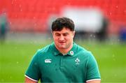 5 July 2025; Thomas Clarkson of Ireland walks the pitch amid a thundershower upon arrival before the International Rugby Test match between Georgia and Ireland at at Mikheil Meskhi Stadium in Tbilisi, Georgia. Photo by Brendan Moran/Sportsfile