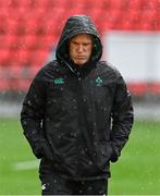 5 July 2025; Ireland head coach Paul O'Connell walks the pitch amid a thundershower upon arrival before the International Rugby Test match between Georgia and Ireland at at Mikheil Meskhi Stadium in Tbilisi, Georgia. Photo by Brendan Moran/Sportsfile