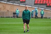 5 July 2025; Tommy O’Brien of Ireland walks the pitch amid a thundershower upon arrival before the International Rugby Test match between Georgia and Ireland at at Mikheil Meskhi Stadium in Tbilisi, Georgia. Photo by Brendan Moran/Sportsfile