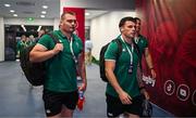 5 July 2025; Jack Boyle, left, and Calvin Nash of Ireland arrive before the International Rugby Test match between Georgia and Ireland at at Mikheil Meskhi Stadium in Tbilisi, Georgia. Photo by Brendan Moran/Sportsfile
