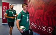 5 July 2025; Jack Crowley of Ireland arrives before the International Rugby Test match between Georgia and Ireland at at Mikheil Meskhi Stadium in Tbilisi, Georgia. Photo by Brendan Moran/Sportsfile