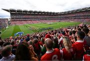 5 July 2025; Players from both sides march behind the band before the GAA Hurling All-Ireland Senior Championship semi-final match between Cork and Dublin at Croke Park in Dublin. Photo by David Fitzgerald/Sportsfile