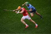 5 July 2025; Declan Dalton of Cork in action against Paddy Doyle of Dublin during the GAA Hurling All-Ireland Senior Championship semi-final match between Cork and Dublin at Croke Park in Dublin. Photo by Stephen McCarthy/Sportsfile
