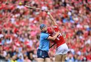5 July 2025; Alan Connolly of Cork in action against John Bellew of Dublin during the GAA Hurling All-Ireland Senior Championship semi-final match between Cork and Dublin at Croke Park in Dublin. Photo by David Fitzgerald/Sportsfile