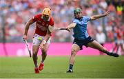 5 July 2025; Declan Dalton of Cork in action against Paddy Doyle of Dublin during the GAA Hurling All-Ireland Senior Championship semi-final match between Cork and Dublin at Croke Park in Dublin. Photo by Ramsey Cardy/Sportsfile