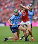 5 July 2025; Paddy Doyle of Dublin in action against Darragh Fitzgibbon of Cork during the GAA Hurling All-Ireland Senior Championship semi-final match between Cork and Dublin at Croke Park in Dublin. Photo by David Fitzgerald/Sportsfile