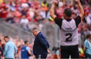 5 July 2025; Cork manager Pat Ryan reacts to his side's fourth goal during the GAA Hurling All-Ireland Senior Championship semi-final match between Cork and Dublin at Croke Park in Dublin. Photo by Ramsey Cardy/Sportsfile