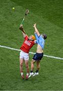 5 July 2025; Niall O'Leary of Cork in action against Sean Currie of Dublin during the GAA Hurling All-Ireland Senior Championship semi-final match between Cork and Dublin at Croke Park in Dublin. Photo by Stephen McCarthy/Sportsfile