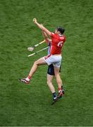 5 July 2025; Robert Downey of Cork in action against Fergal Whitely of Dublin during the GAA Hurling All-Ireland Senior Championship semi-final match between Cork and Dublin at Croke Park in Dublin. Photo by Stephen McCarthy/Sportsfile