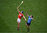 5 July 2025; Seán O'Donoghue of Cork in action against Cian O'Sullivan of Dublin during the GAA Hurling All-Ireland Senior Championship semi-final match between Cork and Dublin at Croke Park in Dublin. Photo by Stephen McCarthy/Sportsfile