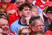 5 July 2025; Dublin supporters dejected during the GAA Hurling All-Ireland Senior Championship semi-final match between Cork and Dublin at Croke Park in Dublin. Photo by Ramsey Cardy/Sportsfile