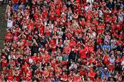 5 July 2025; Cork supporters in the Cusack Stand celebrate a goal during the GAA Hurling All-Ireland Senior Championship semi-final match between Cork and Dublin at Croke Park in Dublin. Photo by Stephen McCarthy/Sportsfile