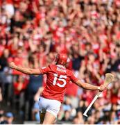 5 July 2025; Brian Hayes of Cork celebrates after scoring his side's fourth goal during the GAA Hurling All-Ireland Senior Championship semi-final match between Cork and Dublin at Croke Park in Dublin. Photo by David Fitzgerald/Sportsfile