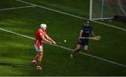 5 July 2025; Tim O'Mahony of Cork scores his side's fifth goal past Dublin goalkeeper Sean Brennan during the GAA Hurling All-Ireland Senior Championship semi-final match between Cork and Dublin at Croke Park in Dublin. Photo by Stephen McCarthy/Sportsfile