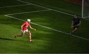 5 July 2025; Tim O'Mahony of Cork scores his side's fifth goal past Dublin goalkeeper Sean Brennan during the GAA Hurling All-Ireland Senior Championship semi-final match between Cork and Dublin at Croke Park in Dublin. Photo by Stephen McCarthy/Sportsfile