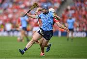 5 July 2025; Conor Burke of Dublin in action against Tim O'Mahony of Cork during the GAA Hurling All-Ireland Senior Championship semi-final match between Cork and Dublin at Croke Park in Dublin. Photo by David Fitzgerald/Sportsfile