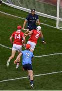 5 July 2025; Tim O'Mahony, 8, of Cork scores his side's sixth goal past Dublin goalkeeper Sean Brennan during the GAA Hurling All-Ireland Senior Championship semi-final match between Cork and Dublin at Croke Park in Dublin. Photo by Stephen McCarthy/Sportsfile