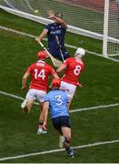 5 July 2025; Tim O'Mahony, 8, of Cork scores his side's sixth goal past Dublin goalkeeper Sean Brennan during the GAA Hurling All-Ireland Senior Championship semi-final match between Cork and Dublin at Croke Park in Dublin. Photo by Stephen McCarthy/Sportsfile