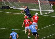 5 July 2025; Tim O'Mahony, 8, of Cork scores his side's sixth goal past Dublin goalkeeper Sean Brennan during the GAA Hurling All-Ireland Senior Championship semi-final match between Cork and Dublin at Croke Park in Dublin. Photo by Stephen McCarthy/Sportsfile