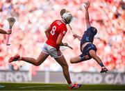 5 July 2025; Tim O'Mahony of Cork scores his side's sixth goal past Dublin goalkeeper Sean Brennan during the GAA Hurling All-Ireland Senior Championship semi-final match between Cork and Dublin at Croke Park in Dublin. Photo by Ramsey Cardy/Sportsfile