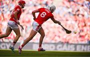 5 July 2025; Tim O'Mahony of Cork scores his side's sixth goal during the GAA Hurling All-Ireland Senior Championship semi-final match between Cork and Dublin at Croke Park in Dublin. Photo by Ramsey Cardy/Sportsfile