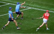 5 July 2025; Alan Connolly of Cork shoots to score his side's seventh goal during the GAA Hurling All-Ireland Senior Championship semi-final match between Cork and Dublin at Croke Park in Dublin. Photo by Stephen McCarthy/Sportsfile
