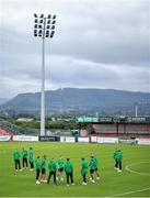 5 July 2025; Shamrock Rovers players walk the pitch before the SSE Airtricity Men's Premier Division match between Sligo Rovers and Shamrock Rovers at The Showgrounds in Sligo. Photo by Thomas Flinkow/Sportsfile