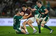 5 July 2025; Davit Niniashvili of Georgia is tackled by Ireland players Stuart McCloskey, left, and Ryan Baird during the International Rugby Test match between Georgia and Ireland at at Mikheil Meskhi Stadium in Tbilisi, Georgia. Photo by Brendan Moran/Sportsfile