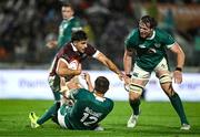 5 July 2025; Davit Niniashvili of Georgia is tackled by Stuart McCloskey of Ireland during the International Rugby Test match between Georgia and Ireland at at Mikheil Meskhi Stadium in Tbilisi, Georgia. Photo by Brendan Moran/Sportsfile