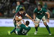 5 July 2025; Davit Niniashvili of Georgia is tackled by Stuart McCloskey of Ireland during the International Rugby Test match between Georgia and Ireland at at Mikheil Meskhi Stadium in Tbilisi, Georgia. Photo by Brendan Moran/Sportsfile