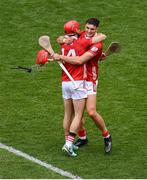 5 July 2025; Brian Hayes, right, and Alan Connolly of Cork celebrate after the GAA Hurling All-Ireland Senior Championship semi-final match between Cork and Dublin at Croke Park in Dublin. Photo by Stephen McCarthy/Sportsfile